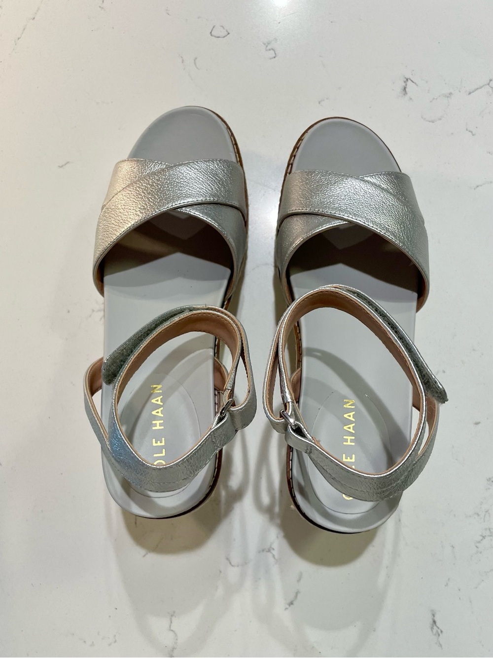 Cole Haan Silver Wedge Espadrille Sandals with Ankle Strap - Picture 2 of 6